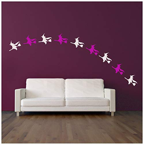 azutura Witch & Broomstick Halloween Wall Sticker Cloud Grey