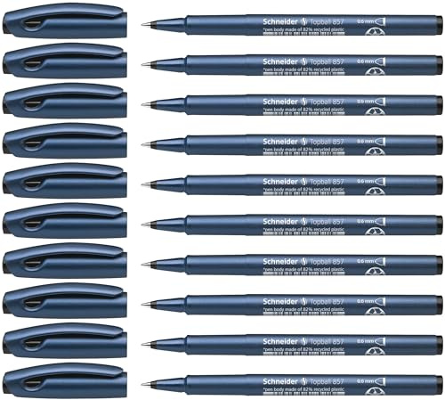 Schneider Topball 857 Tintenroller (stabiler Metallspitze, 0,6 mm) 10er Packung schwarz