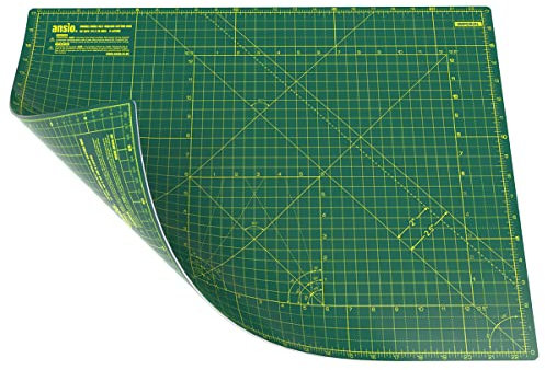 ANSIO Tappetino da Taglio Autoriparante A2 Double Sided 5 Strati - Quilting, Cucito, Tessuto e Papercraft - Imperiale/Metrico 22,5 Pollici x 17 Pollici / 59cm x 44cm - Verde/Verde