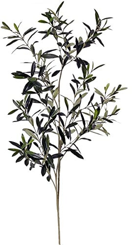 Künstlicher Olivenzweig 110cm schwer entflammbar mit 306 Blätter - Langer Dekozweig mit Olivenblätter in B1