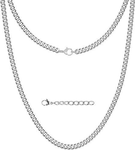 Silvadore Silver Chain Mens Necklaces (4mm, 20in) - Real 925 Silver Plated Stainless Steel Cuban Link Curb Mens Chain - Solid Non-Tarnish Waterproof Jewellery Gift - (Luxury Box)