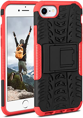 ONEFLOW Tank Case für iPhone 7 / iPhone 8 Hülle Outdoor, stabile Panzerhülle mit Kamera und Display Schutz, sichere Handyhülle, TPU Handy Schutzhülle mit Ständer, Rot Schwarz