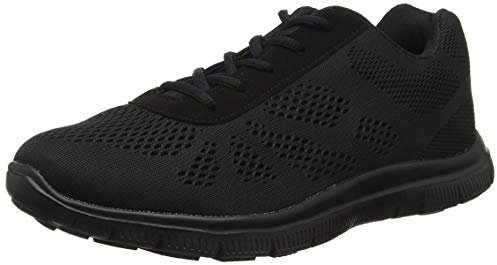 Get Fit Women's Lightweight Running Trainers - Breathable Mesh Gym Shoes with Cushioned Sole - Comfortable Walking & Fitness Sneakers - Lace-Up Athletic Footwear - Black/Black - 4-37