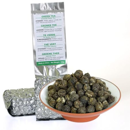 GOARTEA 100g / 3.5oz Premium Grade Jasmine Pearls Tea Jasmine Tea Loose Leaf Jasmine Green Tea Grüner Jasmin Tee Dragon Pearl Tea