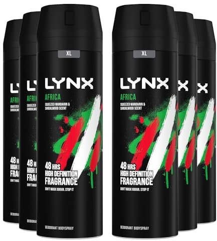 Lynx Africa Men's Fragrance, Aluminium Free Masculine Body Spray Deodorant, Fresh And Long Lasting Odour Protection, 6 Pack of 200ml