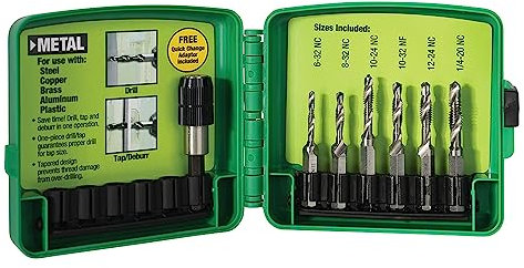 Greenlee DTAPKIT Bohrersatz für Metall, Einstufiges Bohren, Gewindeschneiden und Entgraten/Senken, Set mit Schnellwechseladapter
