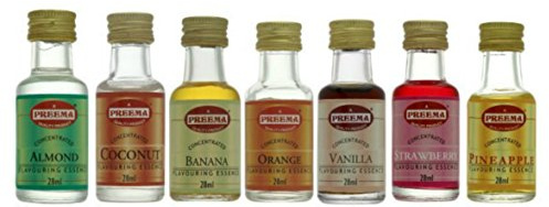 Preema Essence Extract Set, 7 Flavours, 28ml Bottles | Non-alcoholic, Halal compliant, Vegetarian-friendly, Strawberry, Orange, Vanilla, Pineapple, Coconut, Banana, Almond