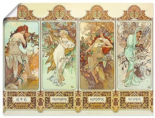 ARTLAND Wanddeko Poster & Kunstdrucke Wandposter 60x45 cm Sommer Herbst Winter Frühling Die vier Jahreszeiten 1896 Art Nouveau & Jugendstil Alfons Mucha B6AA