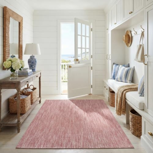 SAFAVIEH Courtyard Collection 4' x 5'7 Red/Beige CY8521 Indoor/ Outdoor Waterproof Easy Cleaning Patio Backyard Mudroom Accent Rug