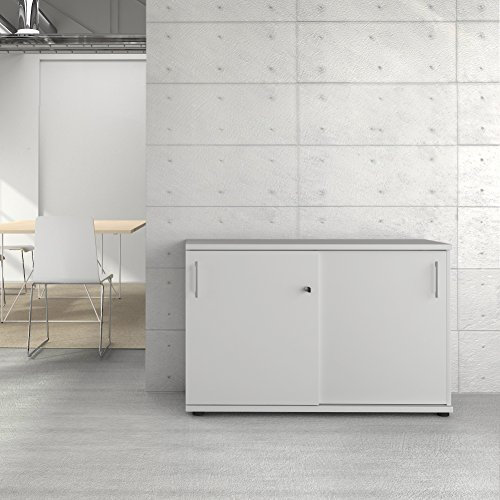 Weber Büro Uni Schiebetürenschrank Sideboard abschließbar 1,2M breit Perlgrau Aktenschrank
