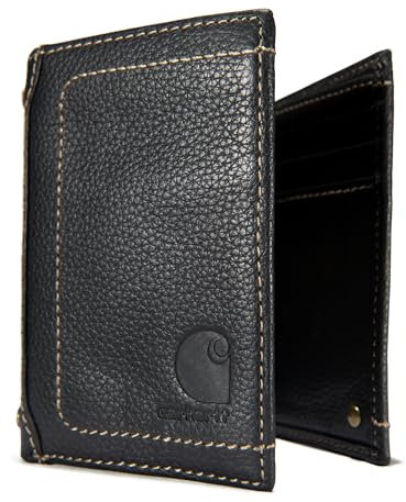 Carhartt Men's Rugged Pebble Leather Wallet, Available in Multiple Styles, Sac Homme, Noir (Trois Volets), Taille Unique