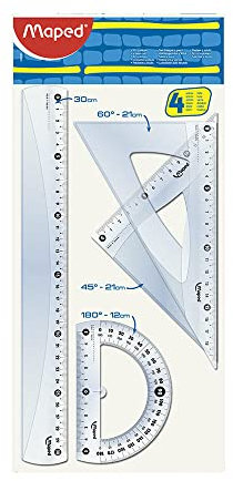 WIGO - Disegno Essentials Kit Con Righello 30 Cm, 2 Squadre 21 Cm, Goniometro 12 Cm In Bs