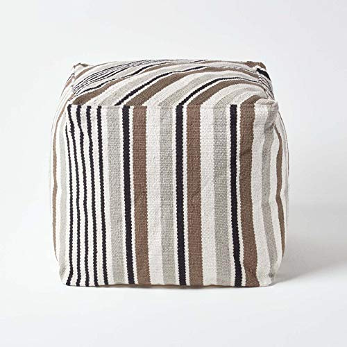 Homescapes Moderner Sitzwürfel Pouf Sitzkissen Selam grau weiß gestreift skandinavisches Design 40 x 40 cm