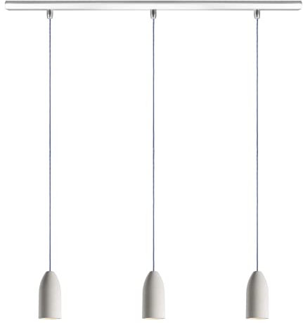 Buchenbusch urban design Pendelleuchte 3-flammig LED dimmbar rund (33 Kabelfarben), Hellgrau, Esszimmerlampe langer Esstisch blendfrei aus Beton stylish light edition
