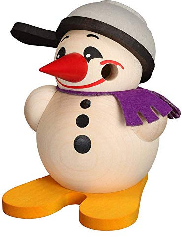 Seiffener Volkskunst | Deko Räuchermann | Mini Cool-Man Räuchermännchen 9 cm | Schneemann | Original Erzgebirge | 19604 | mit Ski & Pfanne