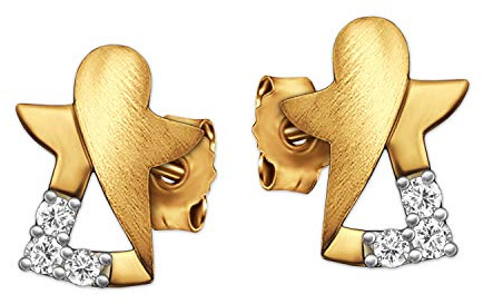 CLEVER SCHMUCK Goldene Damen Ohrringe als Ohrstecker kleine Ohrstecker Engel 7 x 5 m innen offen schlichtes Design matt und glänzend mit 3 Zirkonias stilisiert 333 Gold 8 Karat im Schmucketui