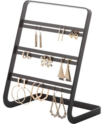 Yamazaki 2491 Tower Earring Stand, Black, Steel, 15.2 x 10.3 x 19.7 cm