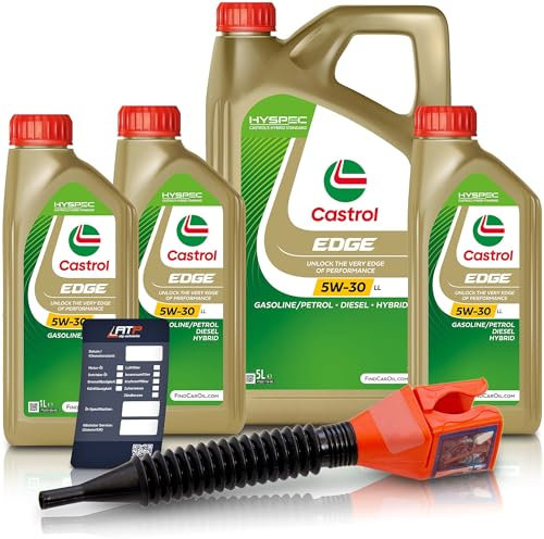 3x 1 L + 5 L = 8 Liter Castrol Edge Fluid Titanium 5W-30 LL Motoröl inkl. Castrol Ölwechselanhänger und Einfülltrichter