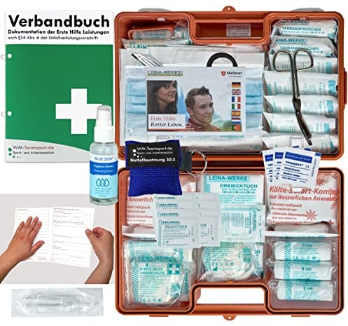 Erste-Hilfe-Koffer M2 PLUS für Betriebe ab 50 Mitarbeiter DIN 13169 EN 13169 incl. Verbandbuch & Hygiene-Ausstattung