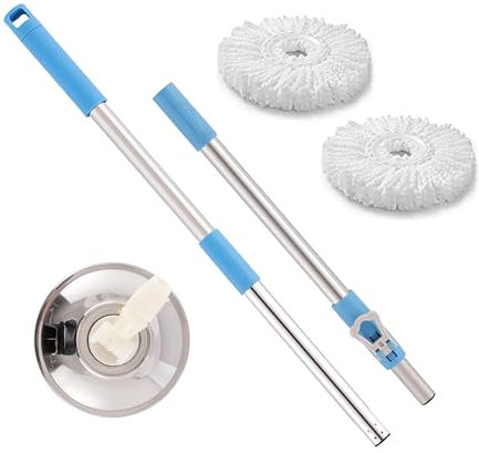 ARSUK Palo de Mopa Giratoria 360° con 2 Recambios de Microfibra | Mango Telescópico de Acero Inoxidable Extensible 127 cm | Mopa para Suelos de Madera, Baldosas, Laminados y Más