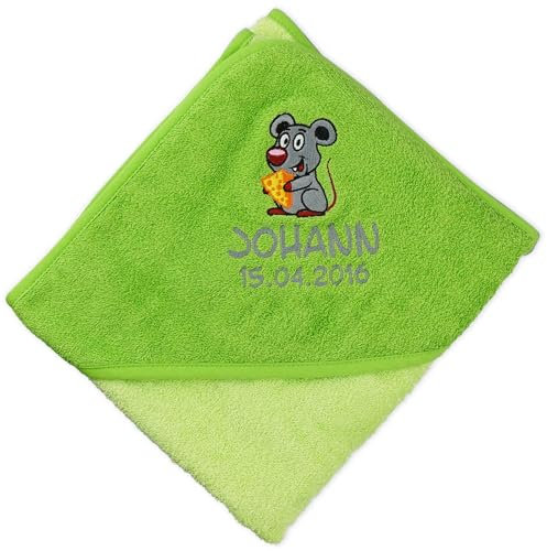 Wolimbo Kapuzenhandtuch personalisiert mit Namen und Motiv - grün - 100x100 cm - für Baby und Kinder