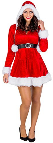 TecTake dressforfun Women’s costume Mrs. Santa Claus | short dress with hood | pretty belt | plush hem along the sleeves, hood and fringe (S | No. 300306)