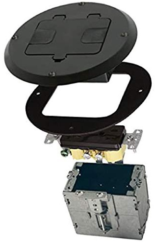 RACO 6239BK Floor Kit with Recessed Duplex 15A TR Device and Adjustable Steel Box, 1-Gang, Black
