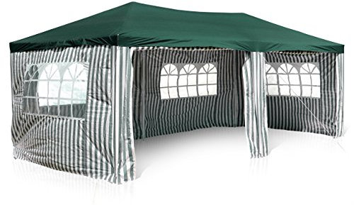 Nexos GM36076 PE-Pavillon Partyzelt mit 4 Seitenteilen und 2 Eingängen für Garten Terrasse Feier oder Fest als Unterstand Plane 110g/m² wasserdicht 3 x 6 m grün