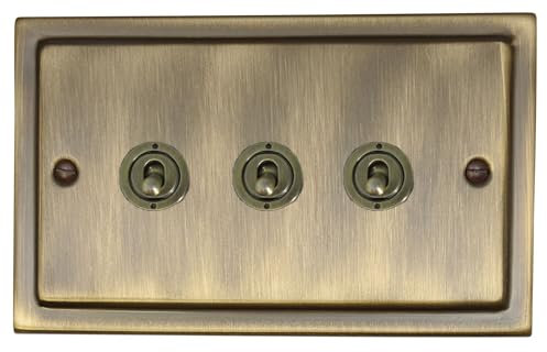 G&H TAB383-AB Trimline Plate Antique Brass 3 Gang 1 or 2 Way Toggle Light Switch