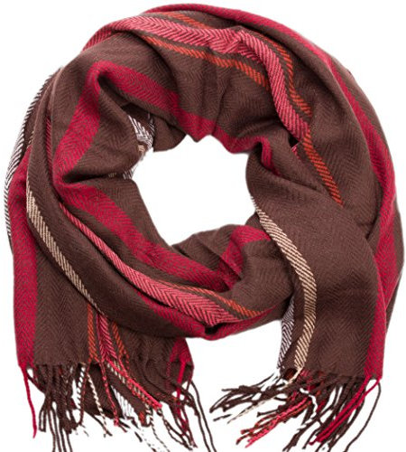 style3 Damen Herren Winterschal klassisch gestreifter Schal in verschiedenen Farben One size Winter Herbst, SCHAL Farbe:Braun
