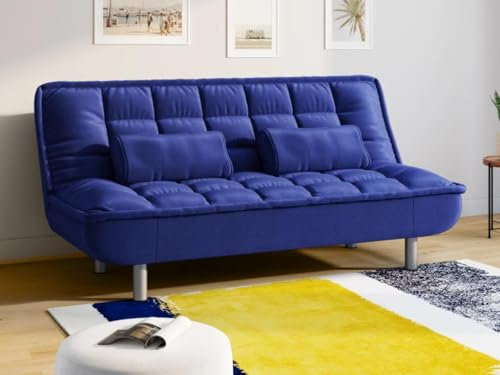 Vente-Unique-Schlafsofa Klappsofa - Stoff - Blau - MISHAN