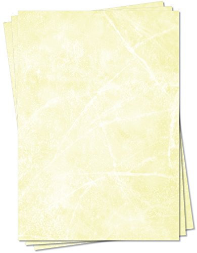 Gastronomie Papier (Gelb-Eis-Marmor, DIN A4, 25 Blatt, MPA-5154b) für Speisekarten. Marmoriertes Papier, Marmorpapier rot zweiseitig bedruckt, für alle Drucker/Kopierer geeignet