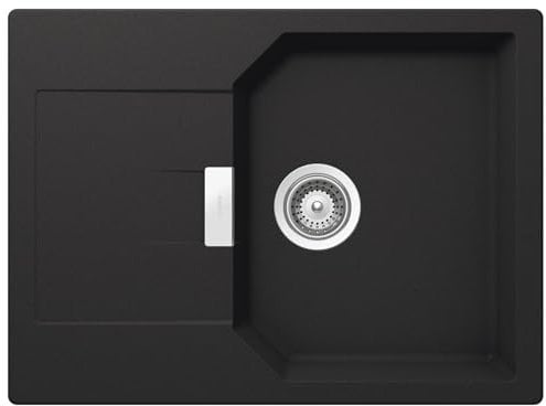 SCHOCK Küchenspüle Manhattan D-100S in Onyx I Granitspüle mit Abtropffläche I Einbauspüle für 45 cm Unterschrank I kratzfeste Cristalite Spüle I pflegeleichte Design Spüle mit Excenterbedienung