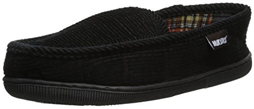 Muk LUKS Men's Corduroy Moccasin with Flannel Lining, Black, Medium