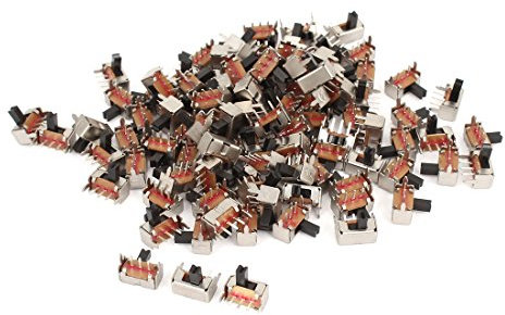 sourcing map 100Stk AC 250V 3A 2 Position 3PStift SPDT Mini Leiterplatten Montage rechtwinkliger Schiebeschalter