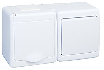 PAWBOL 1-Fach Aufputzsteckdose mit Schalter IP44 16A/250V Schuko Aufputz Feuchtraum Steckdose WE