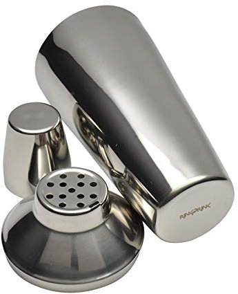 Rink Drink Manhattan Ensemble shaker à cocktail 3 pièces - Shaker à cocktail de 500 ml avec passoire intégrée, pilon en acier inoxydable pour la maison, le bar, les fêtes, les célébrations