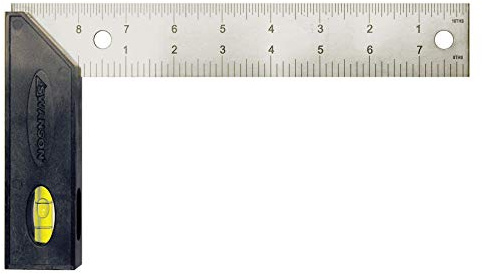 Swanson Tool TS151 Try and Miter Square 8-Inch (Plastic Handle, Stainless Steel Blade and Level)