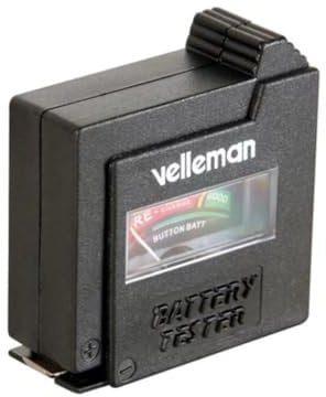 Velleman Testeur de piles, analogique, pour piles standard (AAA, AA, C, D, E-block 9 V) et piles boutons, compact, portable