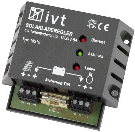 IVT 200032 Solar-Laderegler 12/24V 6/6A im Kunststoffgehäuse Ladegerät für Solarbatterien