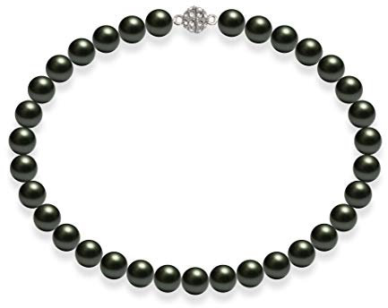 Schmuckwilli Perlenkette für Damen Magnetverschluß - 45cm Länge mit 12mm großen schwarzen runden Mallorca Perlen - Muschelkernperlen Kette für jeden Anlass - die Halskette Pearl Necklace für Frauen