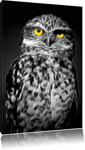 Pixxprint Dark kleine scheue Eule B&W, Größe: 100x70cm, Leinwandbild, fertig gespannt, Wandbild, Dekoration, Kunstdruck, kein Poster