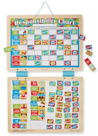 Melissa & Doug Magnetic Responsibility Chart and Kids Calendar - Wooden Chore Chart for Kids with 89 Magnets, Preschool Learning Activities for Ages 3+