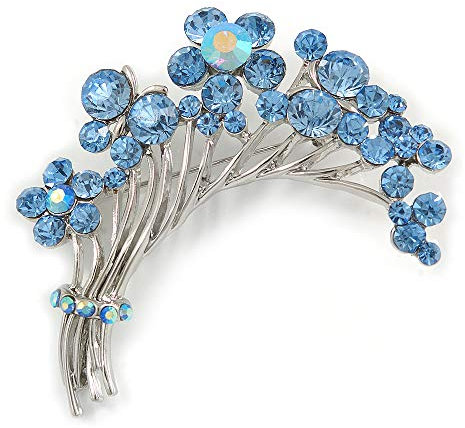 Fleur et Papillon Cluster Cristal Broche (Bleu ciel)