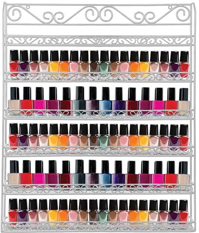 PANA Nail Polish Display Organizer Metal Wall Mounted Rack - Fit up to 100 Nail Polish Bottles - For Home Salon Business Spa (White Color)