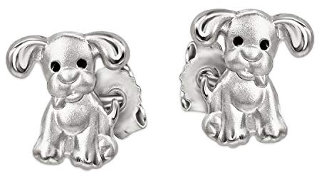 CLEVER SCHMUCK Ohrring Hund Ohrstecker für Mädchen 6 x 5 mm Augen schwarz 925 Sterling Silber im Etui rosa