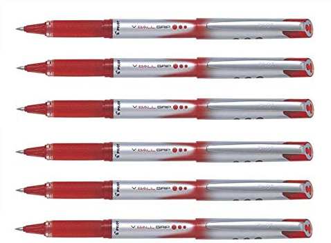 PILOT V-Ball grip Rollerball Pens 0.7mm Tip Red Ink (Pack of 6) Supplied Loose