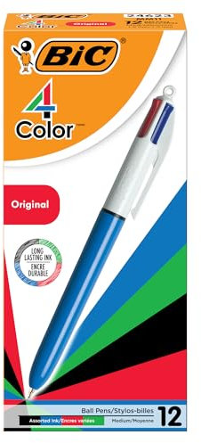 BIC 4-Color Ballpoint Pen, Medium Point (1.0mm), Assorted Inks, 12-Count, red