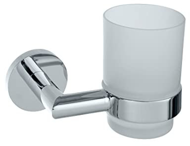 WENKO Power-Loc® Zahnputzbecherhalter Revello - Zahnbürstenhalter für Zahnbürste und Zahnpasta, Befestigen ohne bohren, Messing, 13 x 9.5 x 9.5 cm, Chrom