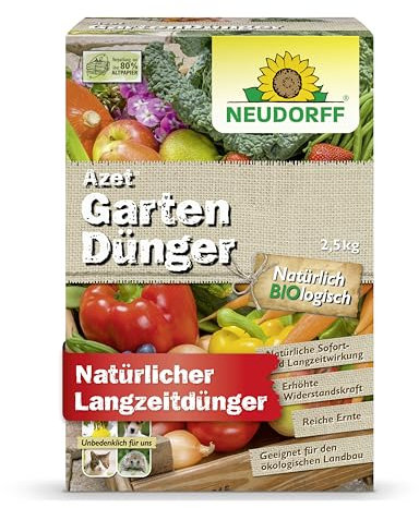 Neudorff Azet GartenDünger – Bio Gartendünger fördert die Blühkraft und reiche Ernte aller Gartenpflanzen mit natürlicher Sofort- & Langzeitwirkung, 2,5 kg